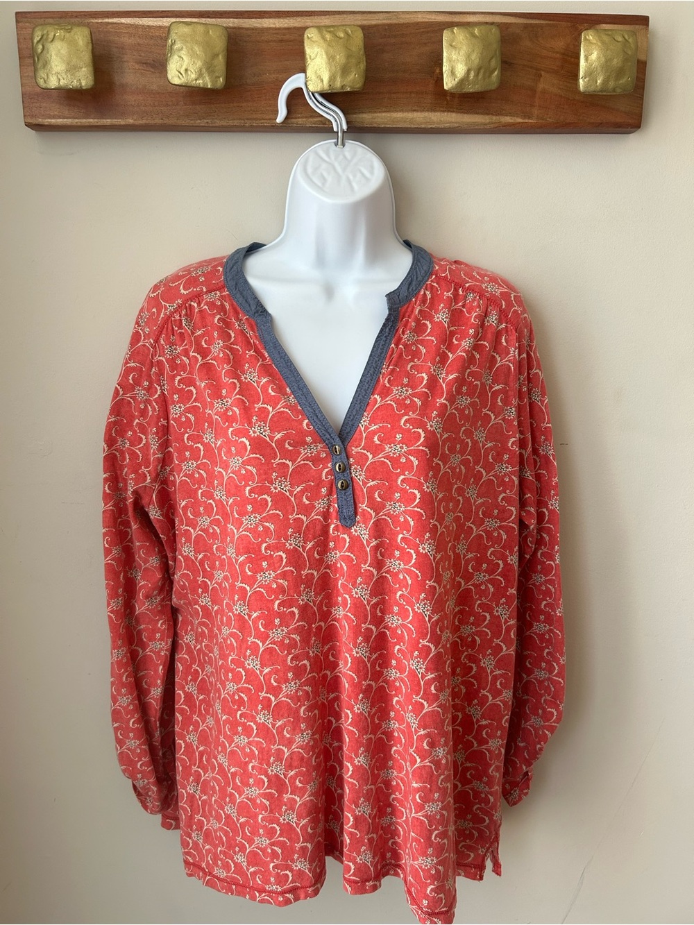 Lauren Ralph Lauren 100% COTTON Cottagecore Boho Floral Plus Size Henley Tunic
